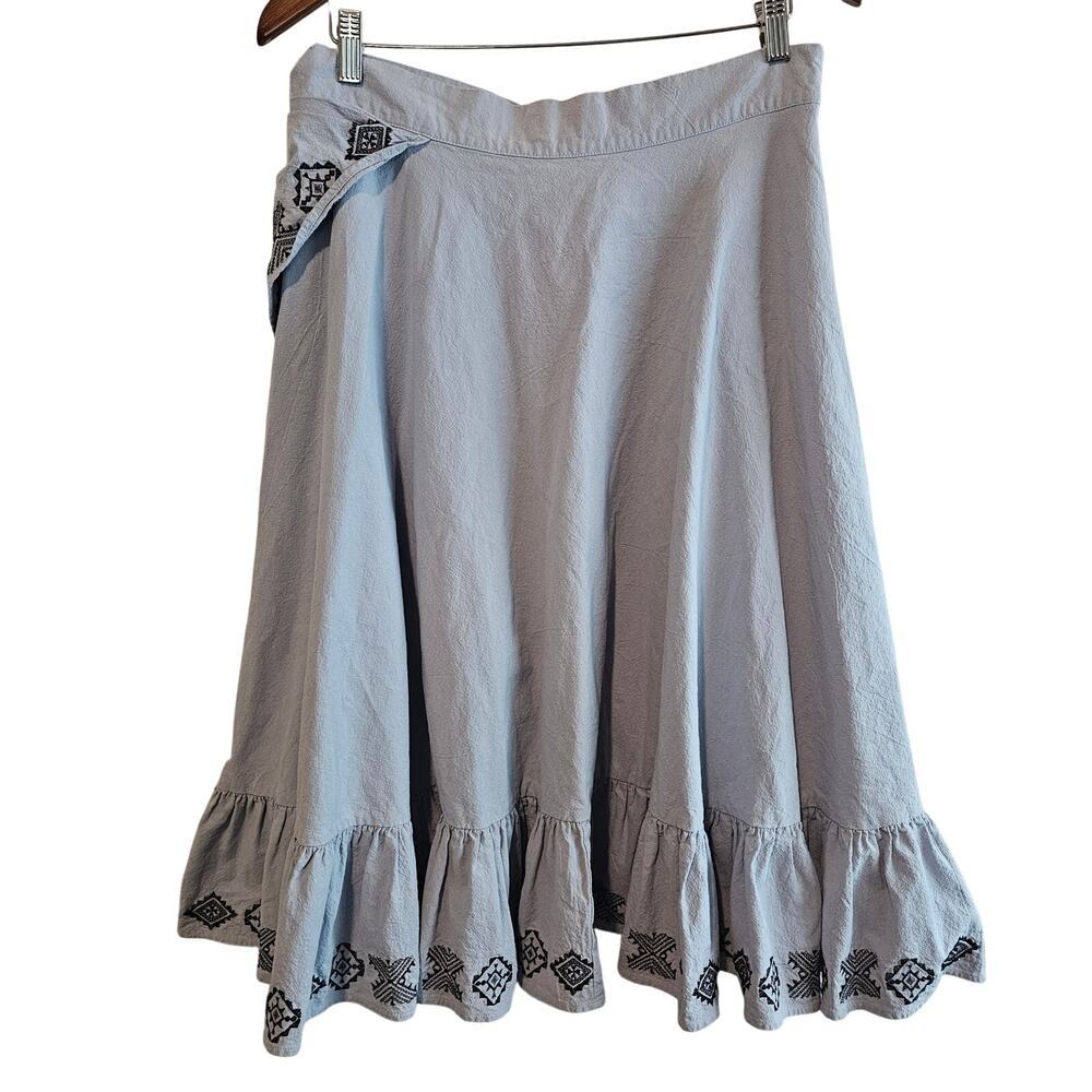 Vintage Y2K Denim Ruffle Skirt Women Large Blue Tiered Cottage Western Full Boho - Picture 3 of 9